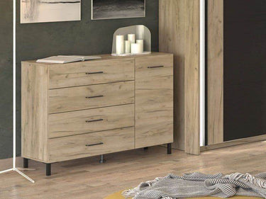 Romero Oak Effect Elegant Sideboard: 1 Door, 4 Drawers, Ample Living Storage - UK Luxury Furniture